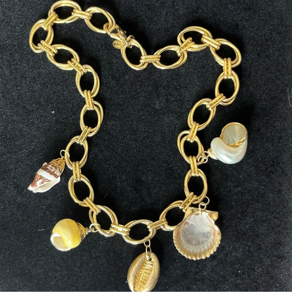 Chunky Seashell 22CT Gold Plated Chunky Chain Necklace Beachy 17” - Picture 11 of 11